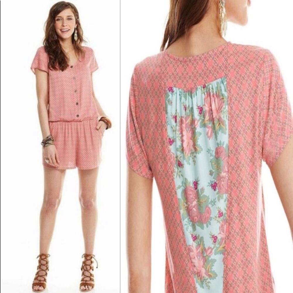 Matilda Jane Summer Solstice Floral Pink/Gray Short Sleeve Romper